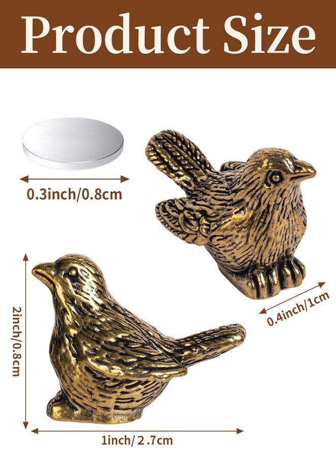 THSLSFX 6Pcs Brass Sparrow Door Hinge Topper, Hinge Heads Decorative Topper, Retro Brass Sparrow Statue with Roundots for Home and Office Desktop Decoration - Image 2