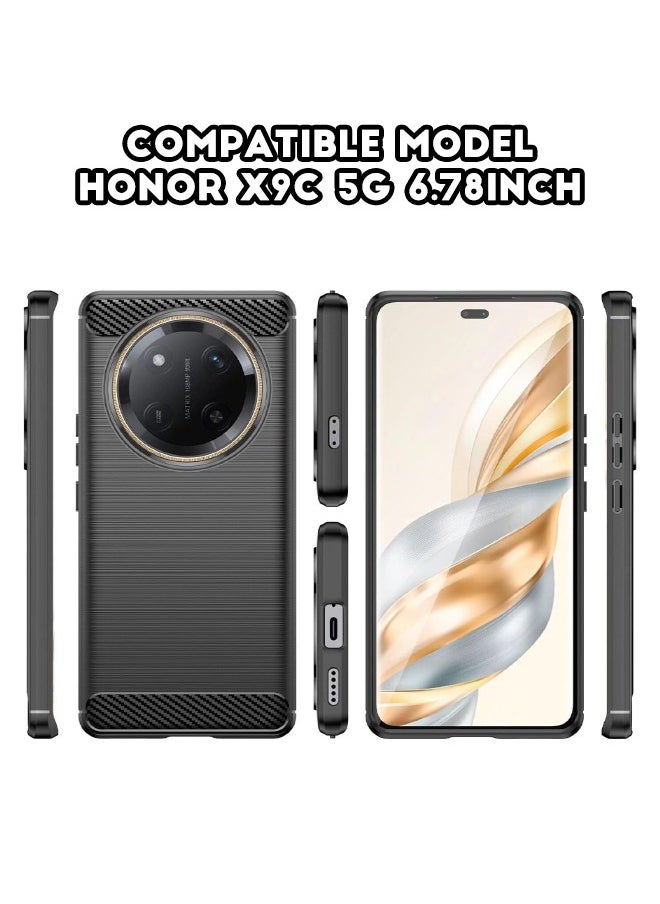 RUGGED SHIELD Honor X9C Case, Brushed Carbon Fiber Texture, Flexible TPU Shockproof Protection Bumper Phone Case, Slim Case Cover for Honor X9C 5G 6.78 inch, Black  - Image 2