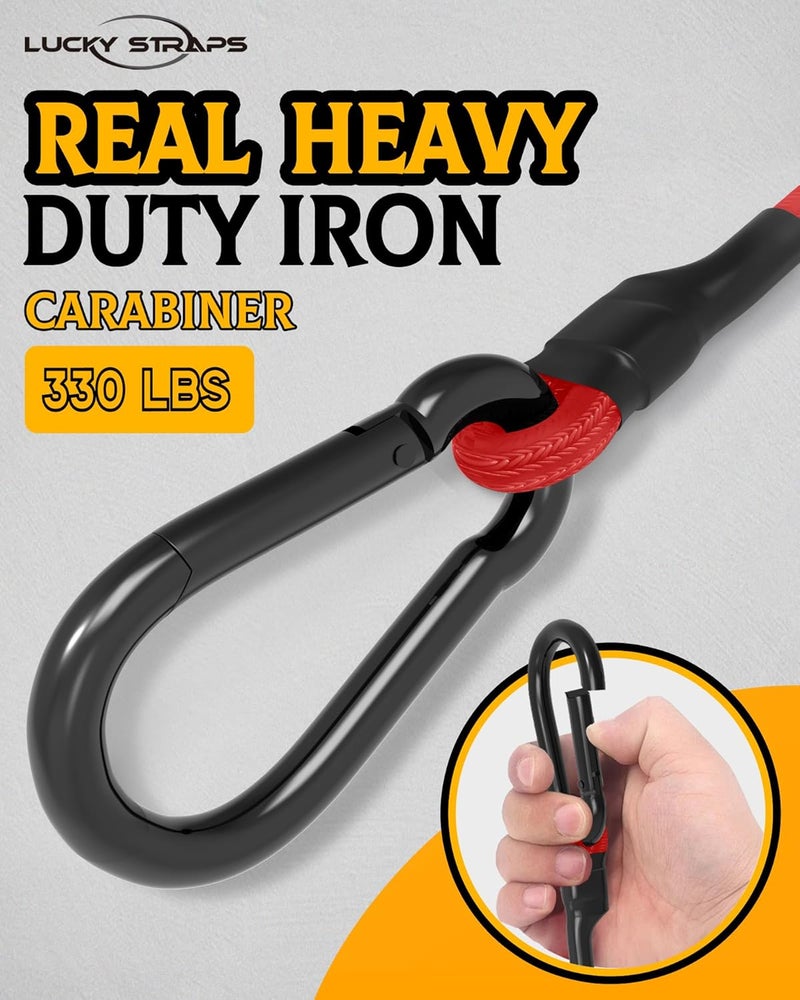 LuckyStraps 8 Pcs 24 Inch Heavy Duty Carabiner Bungee Cord Outdoor with 190 Lbs Max Break Strength, Bungee Straps with Upgraded Carabiner Hooks for Luggage Rack, Cargo, Hand Carts, Bike, Camping, etc (Red) Cross-material combo compatible - Image 3