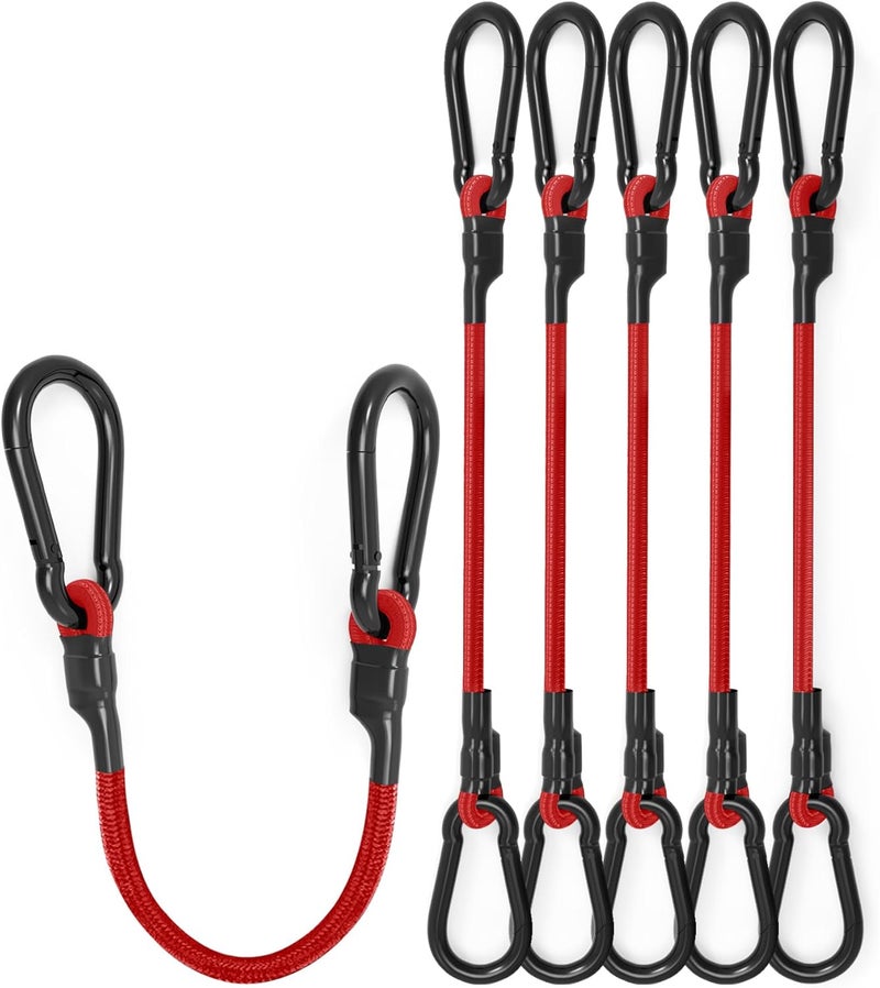 LuckyStraps 8 Pcs 24 Inch Heavy Duty Carabiner Bungee Cord Outdoor with 190 Lbs Max Break Strength, Bungee Straps with Upgraded Carabiner Hooks for Luggage Rack, Cargo, Hand Carts, Bike, Camping, etc (Red) Cross-material combo compatible - Image 1