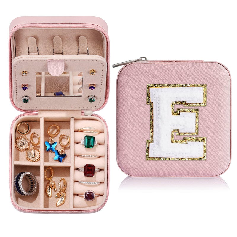 Parima Gifts for Teen Girls - 2026 Travel Jewelry Case Gifts Ideas, 6,7,8,9,10,11,12,13,14 Year Old Girl Birthday Gift Travel Jewelry Organizer Christmas Gift for Daughter - Letter E, Pink - Image 1