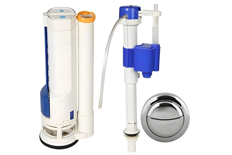 8.26" Single Piece Water-Saving Toilet Repair Kit Western Toilet Accessories Items Flush Tank Spare Parts - Dual Flush and Adjustable Fill Valve - Siphon, Fill Valve, 2 Push Buttons- Set