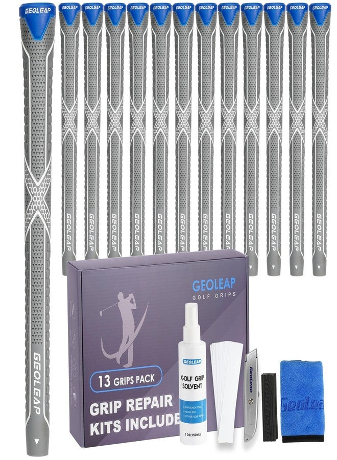 Geoleap ACX Golf Grips 13 Pack with Complete Regripping Kit -Reduced Taper & Triple Texture Non-Slip Design Golf Club Grips, High Shock-Absorbing Soft Feel Golf Grips for Men and women. (Grey, Midsize) - Image 1