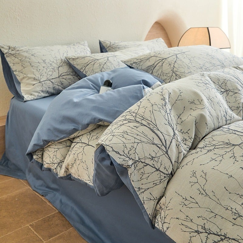 100% Cotton Three-Layer Yarn-Dyed Bedding Set - Luxurious Retro Style