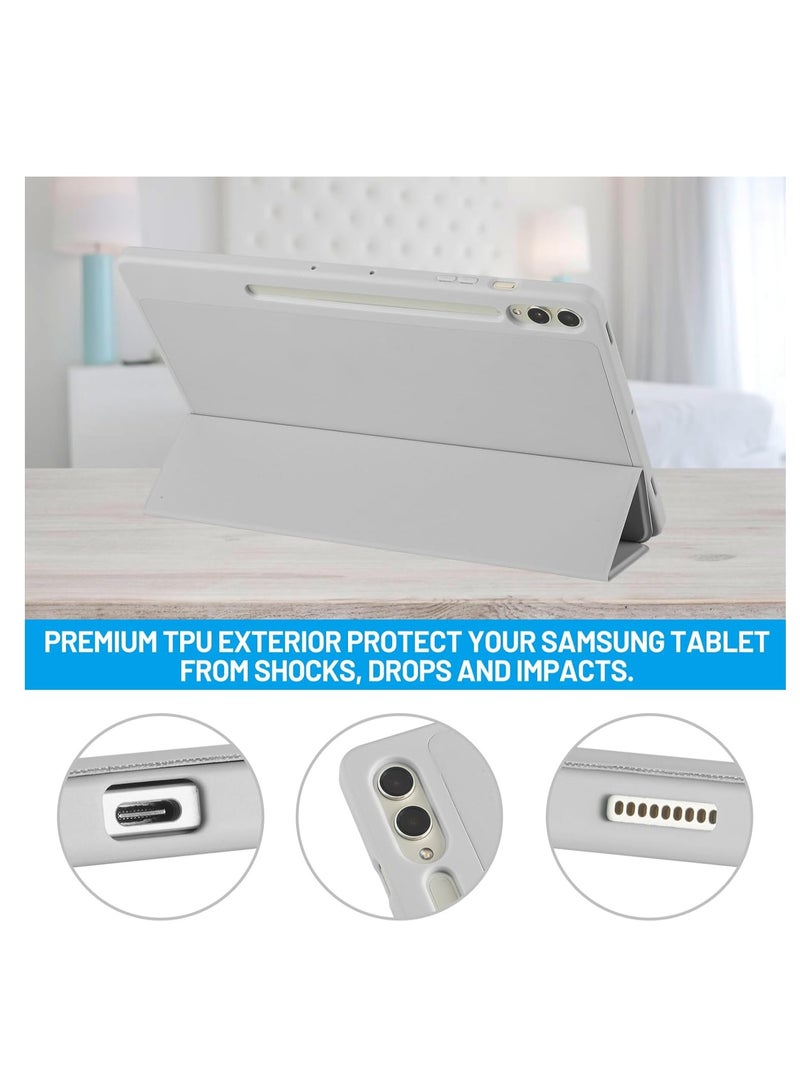 MIGOFAST Case for Samsung Galaxy Tab S10 Plus 12.4 Inch with S Pen Holder  Soft TPU Tri-Fold Stand Protective Tablet Cover  Support S Pen Charging  Auto Wake/Sleep Gray Silver - Image 5