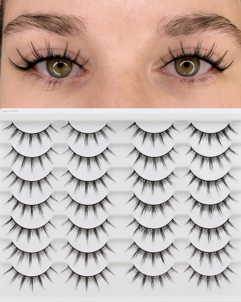 Losha Manga Lashes Fluffy Faux Mink Lashes 14 Pairs Natural False Lashes Pack Wispy Short Anime Lashes Look Like Individual Clusters 3D1009 - Image 3