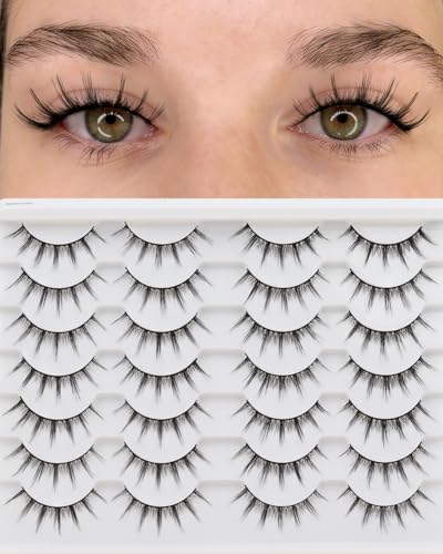 Losha Manga Lashes Fluffy Faux Mink Lashes 14 Pairs Natural False Lashes Pack Wispy Short Anime Lashes Look Like Individual Clusters 3D1009 - Image 1