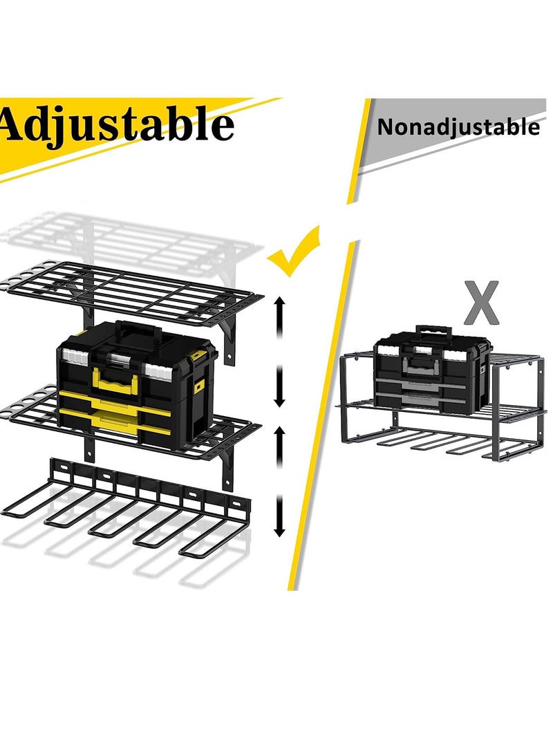 SYOSI منظم أدوات الطاقة معلق على الجدار، تصميم قابل للتعديل لتخزين الأدوات، حامل للحفر، رف تخزين للأدوات لمتجر ورشة العمل - Image 5