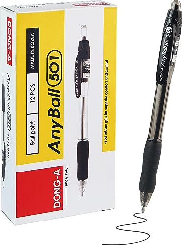 Dong-A Anyball Retractable Ballpoint Pens, 1.4mm Bold Point Ballpen, 12 Count/ 1 Pack - Black, 12 Count (Pack of 1) - Image 1