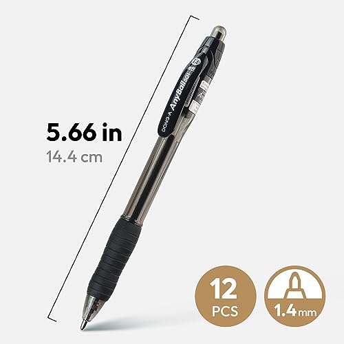 Dong-A Anyball Retractable Ballpoint Pens, 1.4mm Bold Point Ballpen, 12 Count/ 1 Pack - Black, 12 Count (Pack of 1) - Image 4