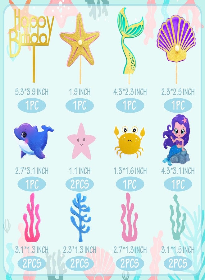 DRWATE 17 PCS Mermaid Cake Toppers for Mermaid Under the Sea Themed Birthday Wedding Decorations Supplies (1) - Image 2