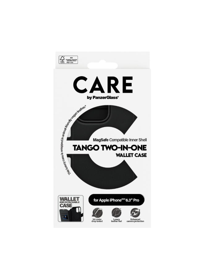 PanzerGlass حافظة بانزر جلاس كير جلد تانغو لهاتف آبل آيفون 16 برو 6.3" 2024| حماية من السقوط حتى 15 قدم، حافظة 2 في 1، 3 فتحات بطاقات، غطاء خلفي مغناطيسي قابل للفصل، حافة كاميرا مرتفعة - أسود - Image 4