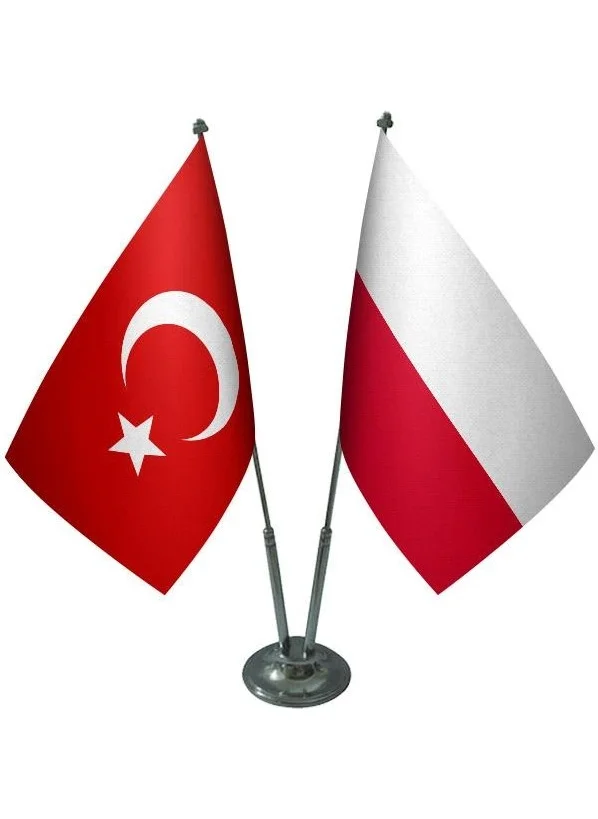 ساترنديزاين Desktop Polish Flag Turkish Flag Double Chrome Pole Table Flag Set