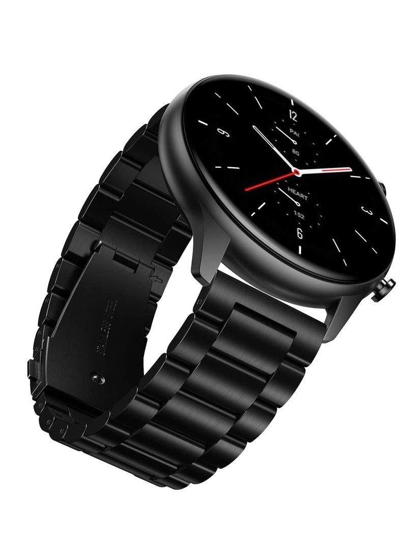 تين تك سوار معدني من الستانلس ستيل مقاس 22 ملم لساعة سامسونج جالاكسي 3 45-46 ملم / جير 3، استراب رياضي من السيليكون الناعم المقاوم للماء لساعة هواوي ووتش GT3 46  ملم/ GT2E/  GTz برو، من تين تيك - اسود - Image 1