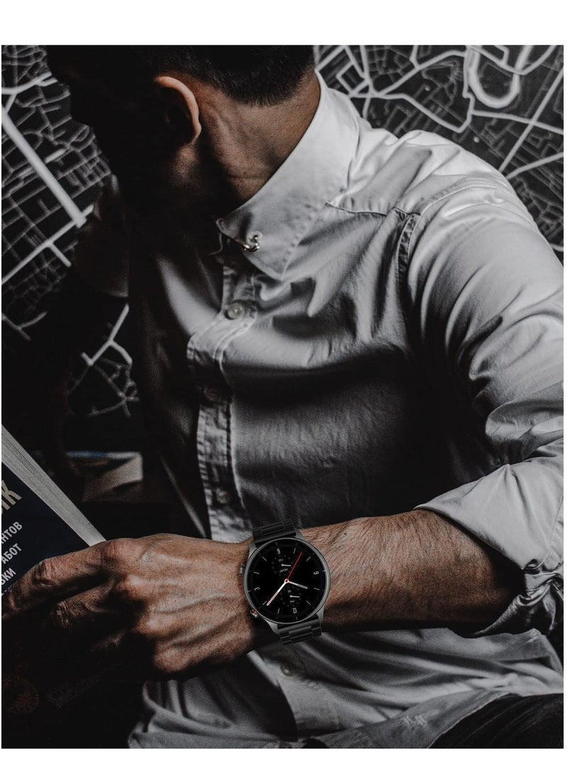 تين تك سوار معدني من الستانلس ستيل مقاس 22 ملم لساعة سامسونج جالاكسي 3 45-46 ملم / جير 3، استراب رياضي من السيليكون الناعم المقاوم للماء لساعة هواوي ووتش GT3 46  ملم/ GT2E/  GTz برو، من تين تيك - اسود - Image 5