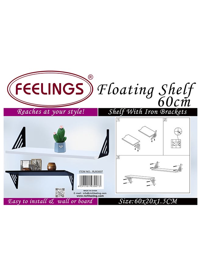 Feelings WALL SHELF BLACK 60cm WITH 2 BRACKETS SIZE : 60x20x1.5CM  - Image 4