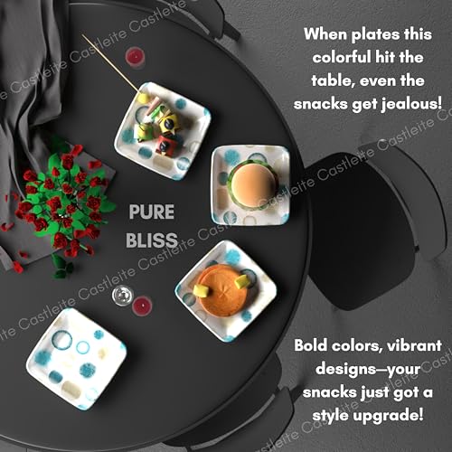 Castleite Bliss Melamine Quarter Plates Set of 6 - Size 7', Non Breakable, Square Designer Plate for Serving Snacks, Breakfast, Lunch or Dinner at Home, Kitchen, or Café, Stainless (Deja Blue) - Image 5