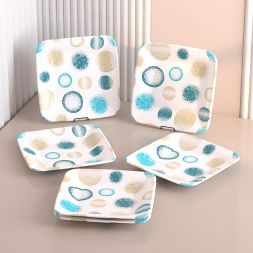 Castleite Bliss Melamine Quarter Plates Set of 6 - Size 7', Non Breakable, Square Designer Plate for Serving Snacks, Breakfast, Lunch or Dinner at Home, Kitchen, or Café, Stainless (Deja Blue) - Image 1