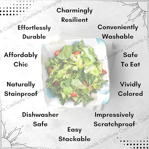 Castleite Bliss Melamine Quarter Plates Set of 6 - Size 7', Non Breakable, Square Designer Plate for Serving Snacks, Breakfast, Lunch or Dinner at Home, Kitchen, or Café, Stainless (Deja Blue) - Image 3