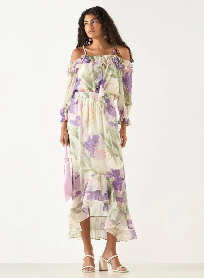 2Xtremz 2Xtremz Floral Print Asymmetric Maxi Skirt