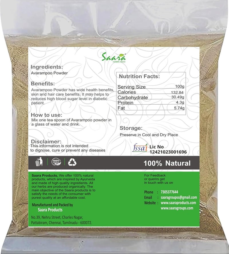Saara HERBAL FRESH Avarampoo Powder 400g Tangedu Flower Tarwar Avaram senna Senna auriculata For Body Skin Face and Hair care 400g Pack of 4 X 100g - Image 2