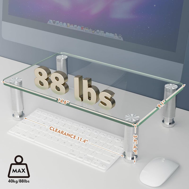 Hemudu Clear Computer Monitor Stand Riser with Height Adjustable Multi Media Desktop Stand for Flat Screen LCD LED, Laptop/Notebook/Xbox One,HD01T-002 - Image 3