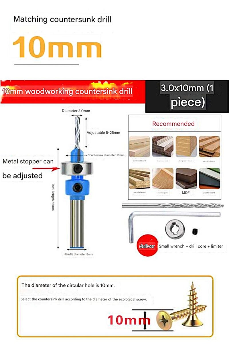 ELIKLIV 10mm Edge Banding Leather Punch Woodworking Flat Bevel Punching Pliers Sunken Hole Screw Cap Metal Clamp Precise Scale Positioning Zinc Alloy / All-Iron Durable Design - Image 2