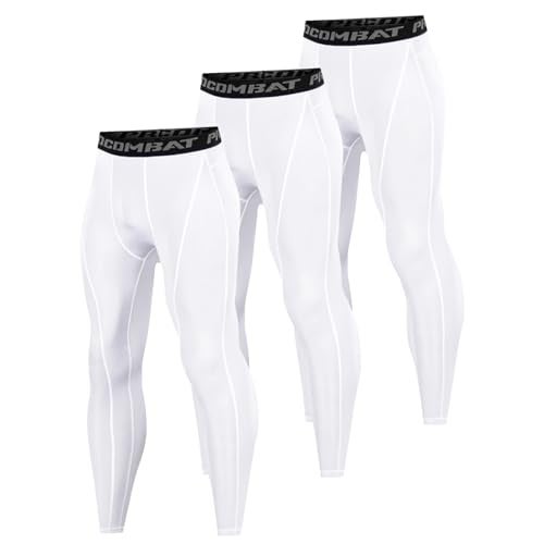 Towintec Men’s Compression Pants, Leggings Running Tights Workout Base Layer for Basketball Sports Athletic Football Gym Soccer(White+White+White,L) - Image 1