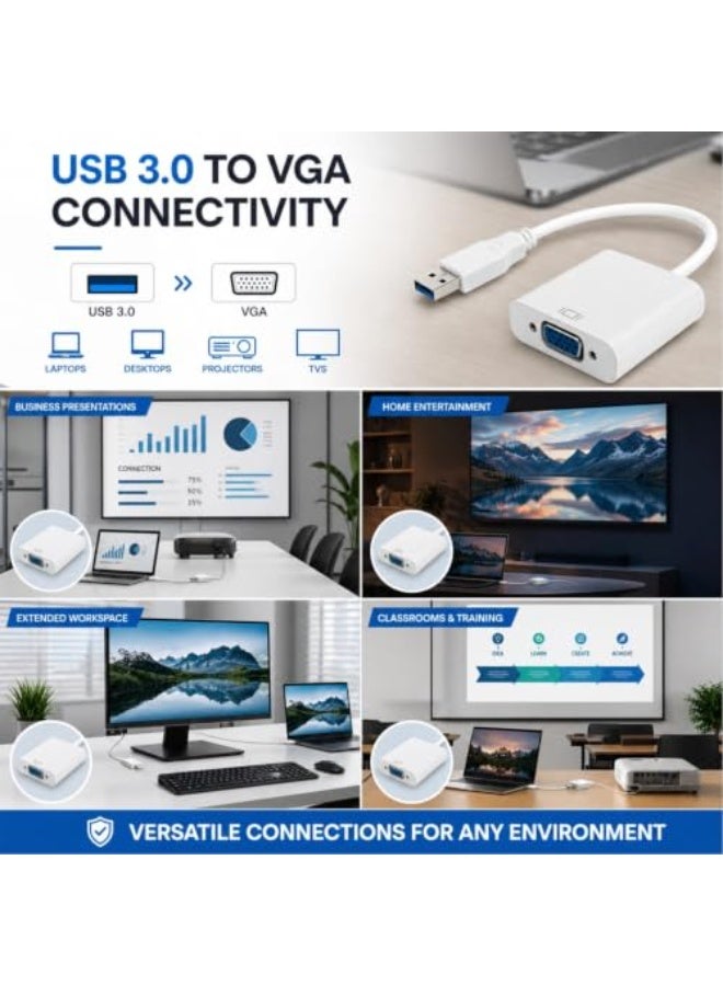 شابية محول HDMI إلى VGA بدقة 1080P (من ذكر HDMI إلى أنثى VGA) مزود بمنفذ صوت وطاقة DC - متوافق مع أجهزة الكمبيوتر المحمولة والمكتبية، وأجهزة التلفاز الذكية (TV Box)، وأجهزة Xbox وPS3 وPS4 وغيرها - اللون: أبيض - Image 3