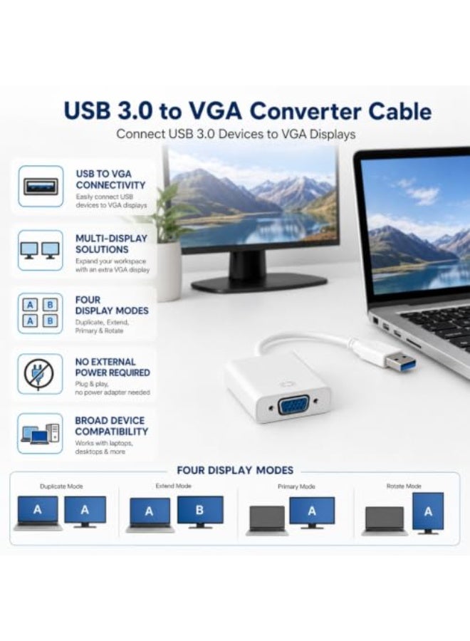 شابية محول HDMI إلى VGA بدقة 1080P (من ذكر HDMI إلى أنثى VGA) مزود بمنفذ صوت وطاقة DC - متوافق مع أجهزة الكمبيوتر المحمولة والمكتبية، وأجهزة التلفاز الذكية (TV Box)، وأجهزة Xbox وPS3 وPS4 وغيرها - اللون: أبيض - Image 2