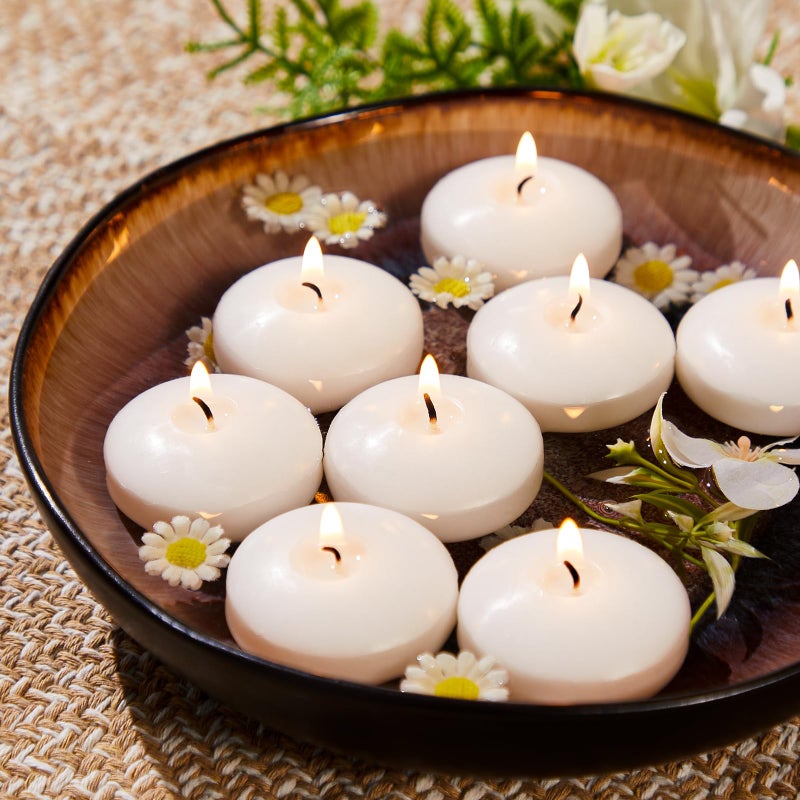 Ashlux White Floating Candles 2 inch, 24 Pack Floating Candles 5-6 Hours Long Burning, Unscented Floating Candle for Centerpieces, Wedding, Christmas Lights, Romantic Night for Her/Him Set - Image 1