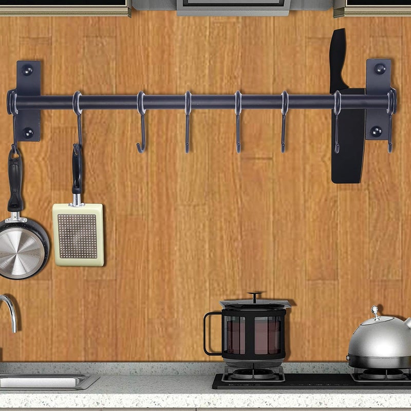 Dseap Pot Rack - Pots and Pans Hanging Rack Rail with 8 Hooks, Double Bars, Pot Hangers for Kitchen, Wall Mounted, Black, Pack of 2 - Image 3