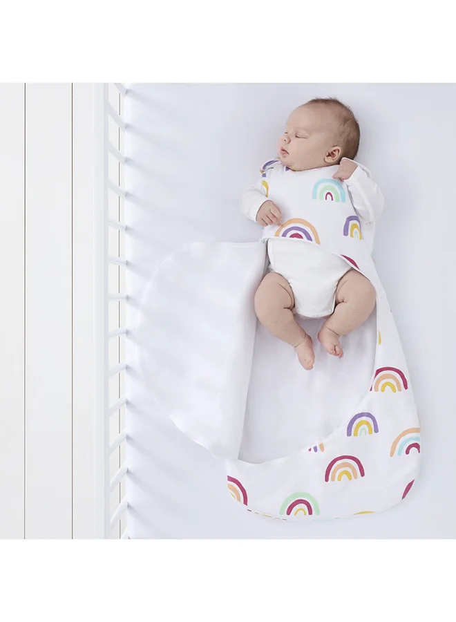 Snuz Pouch Sleeping Bag For Infant And Baby Clever Nappy Change Zip Tog Material 100% Cotton For Temperatures If 21 - 23 Celsius Suitable From 0 To 6 Months Maximum Baby Length 68 Cmrainbow
