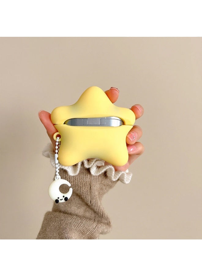 HY Cute Case Compatible with AirPods 4 Case Cover, Kawaii Funny 3D Cartoon AirPods 4th Genaration Case,Star Shape Silicone Protective Cover with Keychain for Women Girls(Yellow) - Image 4