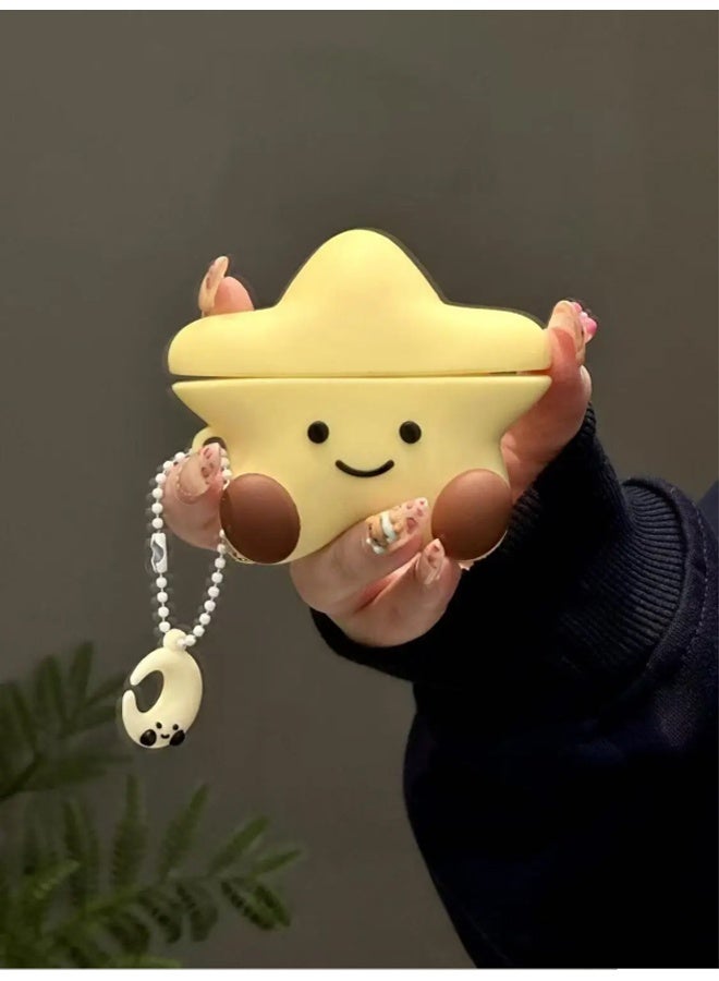 HY Cute Case Compatible with AirPods 4 Case Cover, Kawaii Funny 3D Cartoon AirPods 4th Genaration Case,Star Shape Silicone Protective Cover with Keychain for Women Girls(Yellow) - Image 1