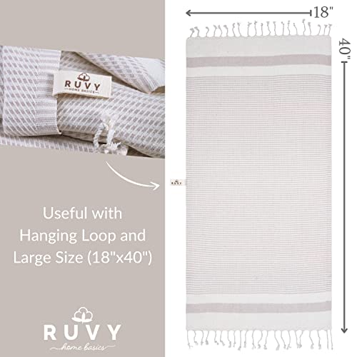 Ruvy Home Basics Turkish Hand Towels for Bathroom Set of 2 | 18"x40", Cotton | Decorative Towel for Bathroom, Kitchen, Dishcloth, Tea, Yoga, Face, Gym - Beige - Image 3