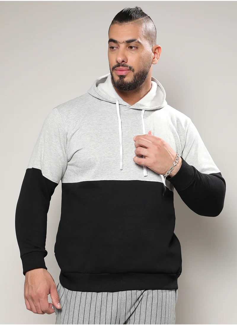 Instafab Plus Instafab Plus Men's Black & Grey Pullover Hoodie With Ribbed Hem For Casual Wear | Hooded Neck | Long Sleeve | Pull On Closure | Cotton Sweatshirt Crafted With Comfort Fit For Everyday Wear