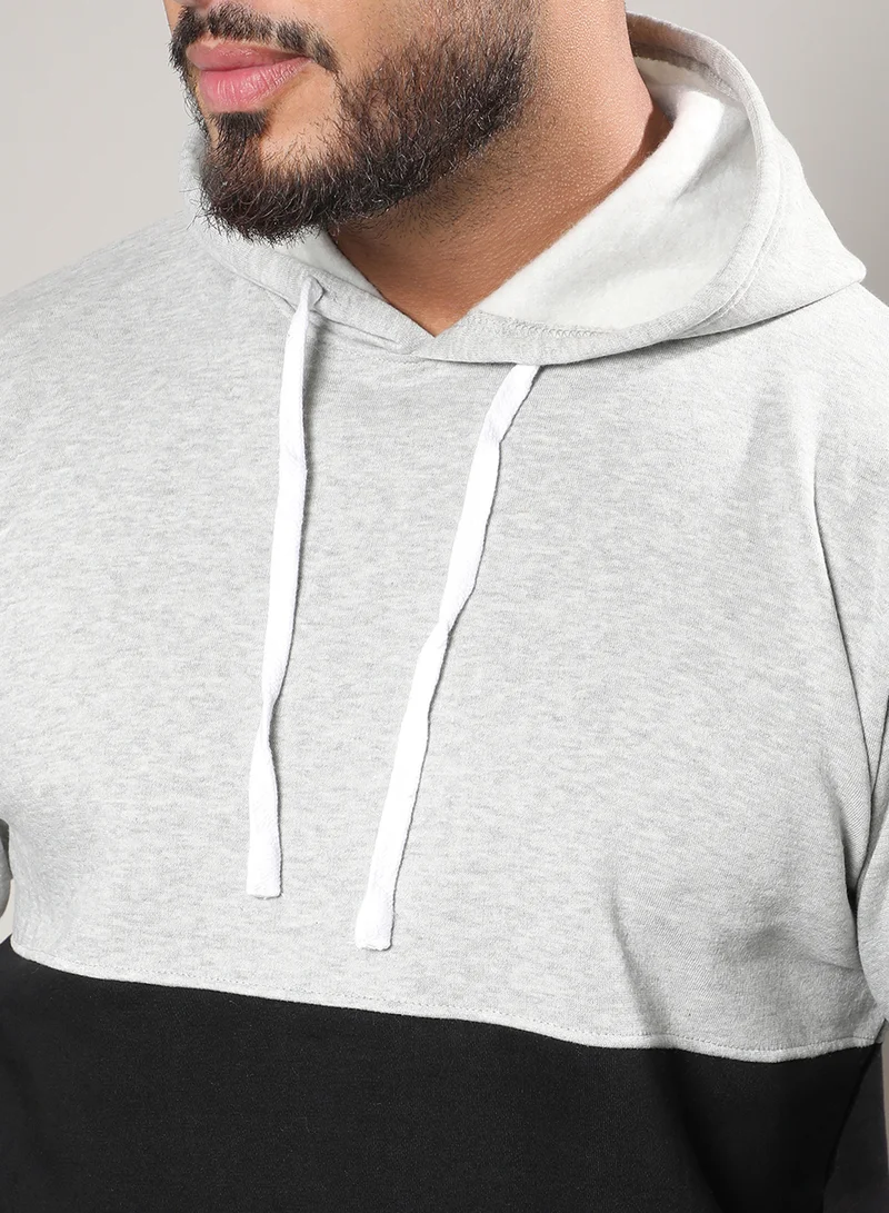 Instafab Plus Instafab Plus Men's Black & Grey Pullover Hoodie With Ribbed Hem For Casual Wear | Hooded Neck | Long Sleeve | Pull On Closure | Cotton Sweatshirt Crafted With Comfort Fit For Everyday Wear