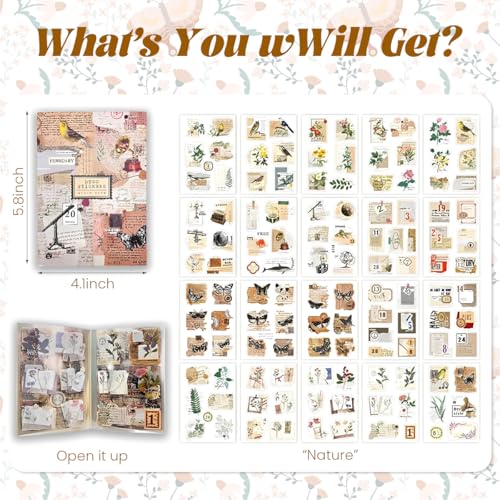 OFIFO® 120 Vintage Scrapbooking Stickers Set - Aesthetic Laptop Stickers, Assorted PET Journal and Planner Stickers, Decorative Craft Stickers for Gift Wrapping, Phone Cases, Notebooks, Luggage - Image 2