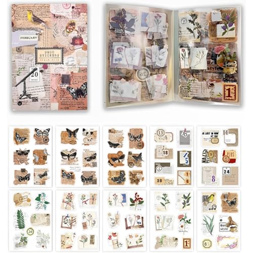 OFIFO® 120 Vintage Scrapbooking Stickers Set - Aesthetic Laptop Stickers, Assorted PET Journal and Planner Stickers, Decorative Craft Stickers for Gift Wrapping, Phone Cases, Notebooks, Luggage - Image 1