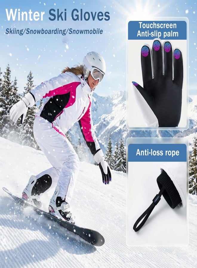 FEILOONG Winter Gloves Women, Snow Gloves Waterproof Touchscreen Windproof, Breathable Thermal Warm Gloves for Skiing Running Cycling Snowboarding, White - Image 4
