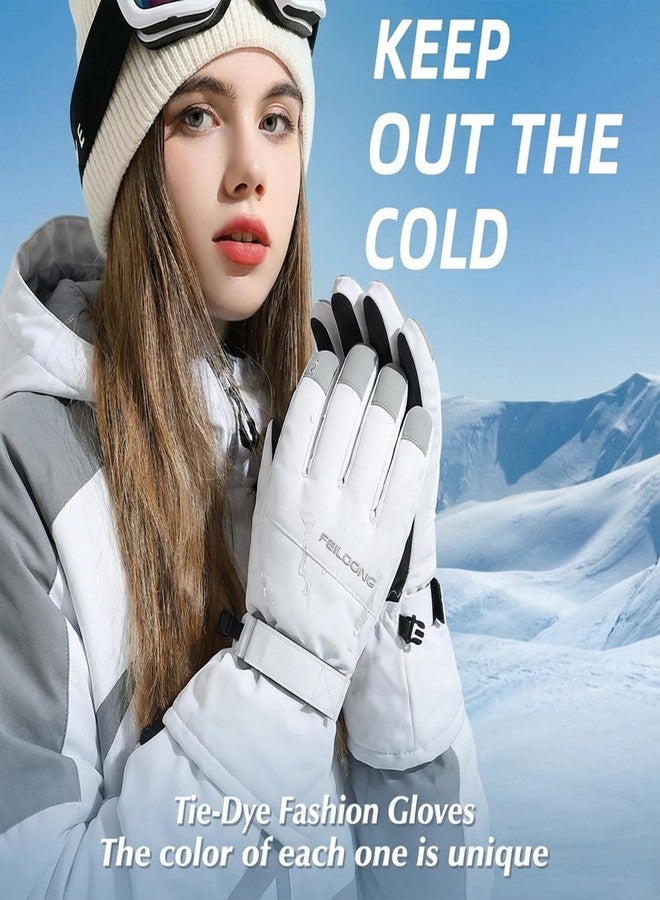 FEILOONG Winter Gloves Women, Snow Gloves Waterproof Touchscreen Windproof, Breathable Thermal Warm Gloves for Skiing Running Cycling Snowboarding, White - Image 2