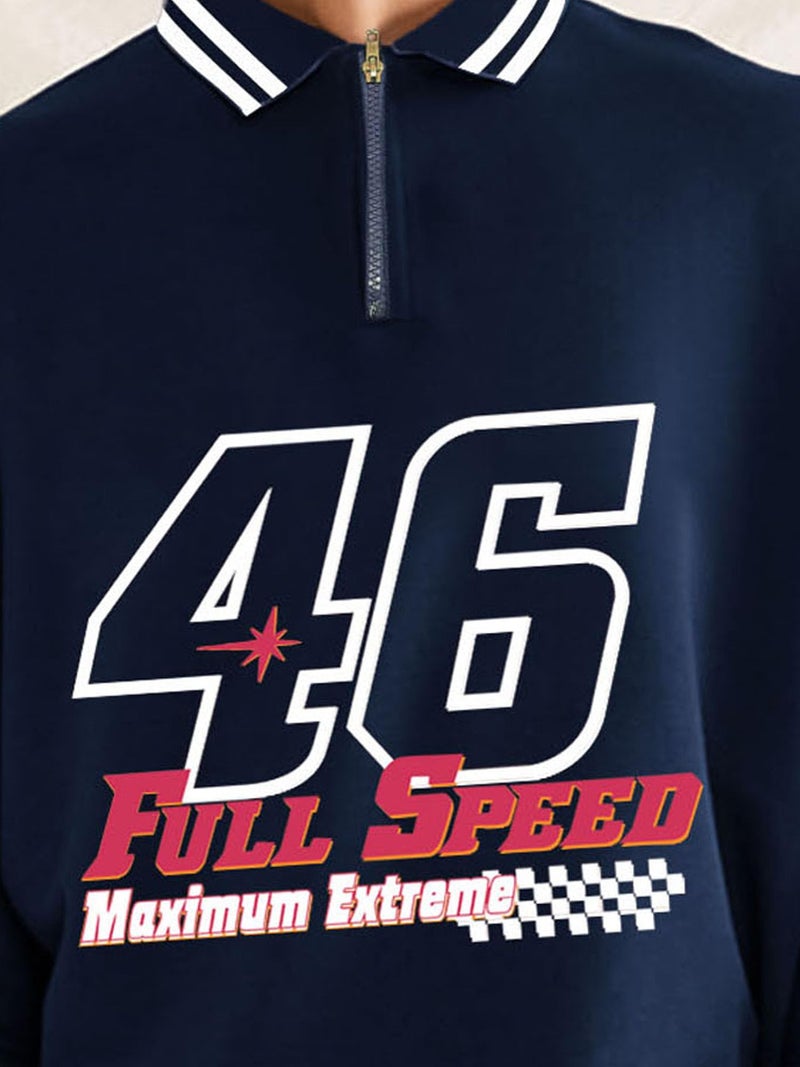 Jump Cuts Mens Printed Polo Neck Full Sleeve Navy and White Cotton Blend T-Shirt - Image 3