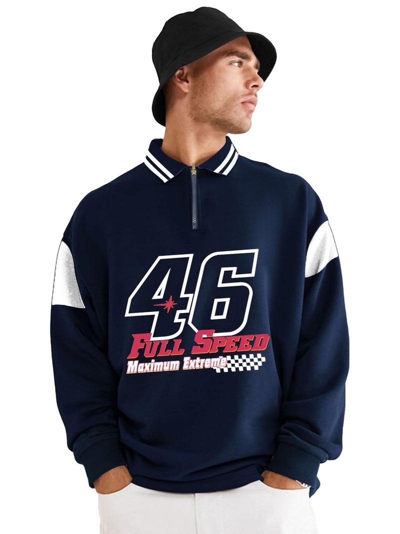 Jump Cuts Mens Printed Polo Neck Full Sleeve Navy and White Cotton Blend T-Shirt - Image 4