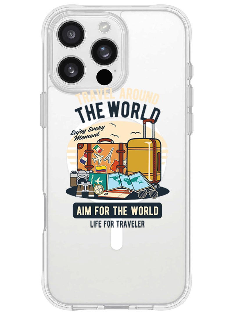 Theodor iPhone 16 Pro Magsafe Magnetic Case for iPhone Compatible with Wireless Charging, Shockproof Phone Bumper Cover - Aim for the world - Image 1