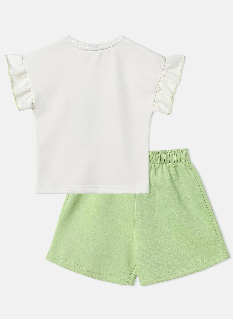 نوتيناتي Nautinati Girls Floral Print T-shirt and Shorts Combo Set