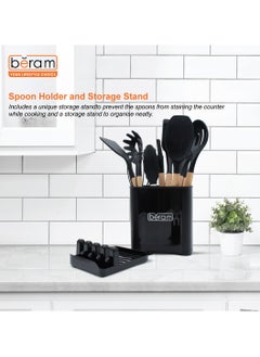 Beram Silicone Cooking Utensils Set, 13 Pieces, Includes Tongs, Spoon, Spatula and Turner Made of Heat Resistant Food Grade Silicone and Wooden Handles, Non Stick Kitchen Tools  - Image 3