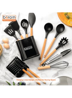 Beram Silicone Cooking Utensils Set, 13 Pieces, Includes Tongs, Spoon, Spatula and Turner Made of Heat Resistant Food Grade Silicone and Wooden Handles, Non Stick Kitchen Tools  - Image 2