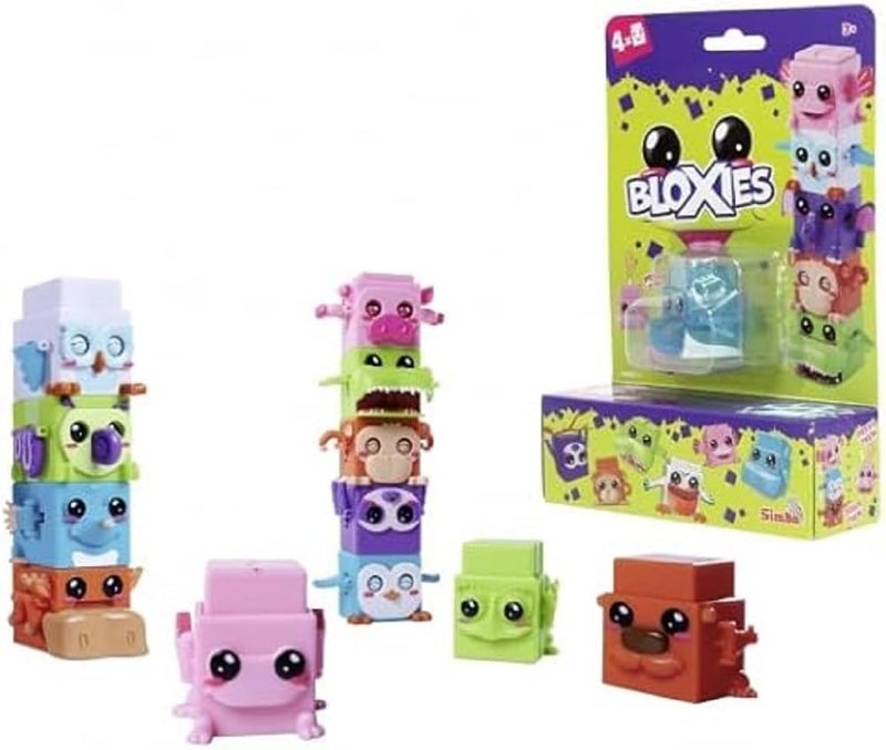 Simba 105952627 - Bloxies Figure (4 Pieces) - Animal Building Blocks for Stacking and Collecting with Motion Effect, Toy for Children from 3 Years, Random Selection in Surprise Packaging - Image 1