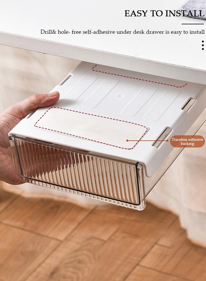 DUNISO منظم أدراج تحت المكتب، ذاتي اللصق، سعة كبيرة لتخزين الطلاب، صينية أدراج مخفية لسطح المكتب، صندوق تخزين أدراج غير مرئي لغرفة النوم في المكتب - Image 4